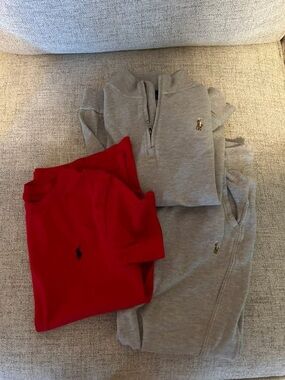 Polo by Ralph Lauren Boy’s Red Crew T-Shirt & Gray Half-Zip Bundled Set